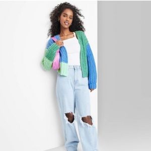 Chunky Bubble Knit Color Block Cardigan Wild Fable Target Sweater